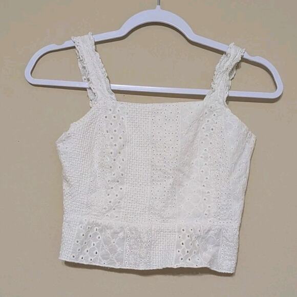 URBAN Romantics Tops - Urban Romantics Coquette Soft Girl White Eyelet Lace Crop Top